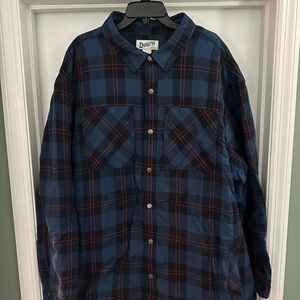 Duluth Trading Co. Navy and Burgundy Plaid Shirt Jac